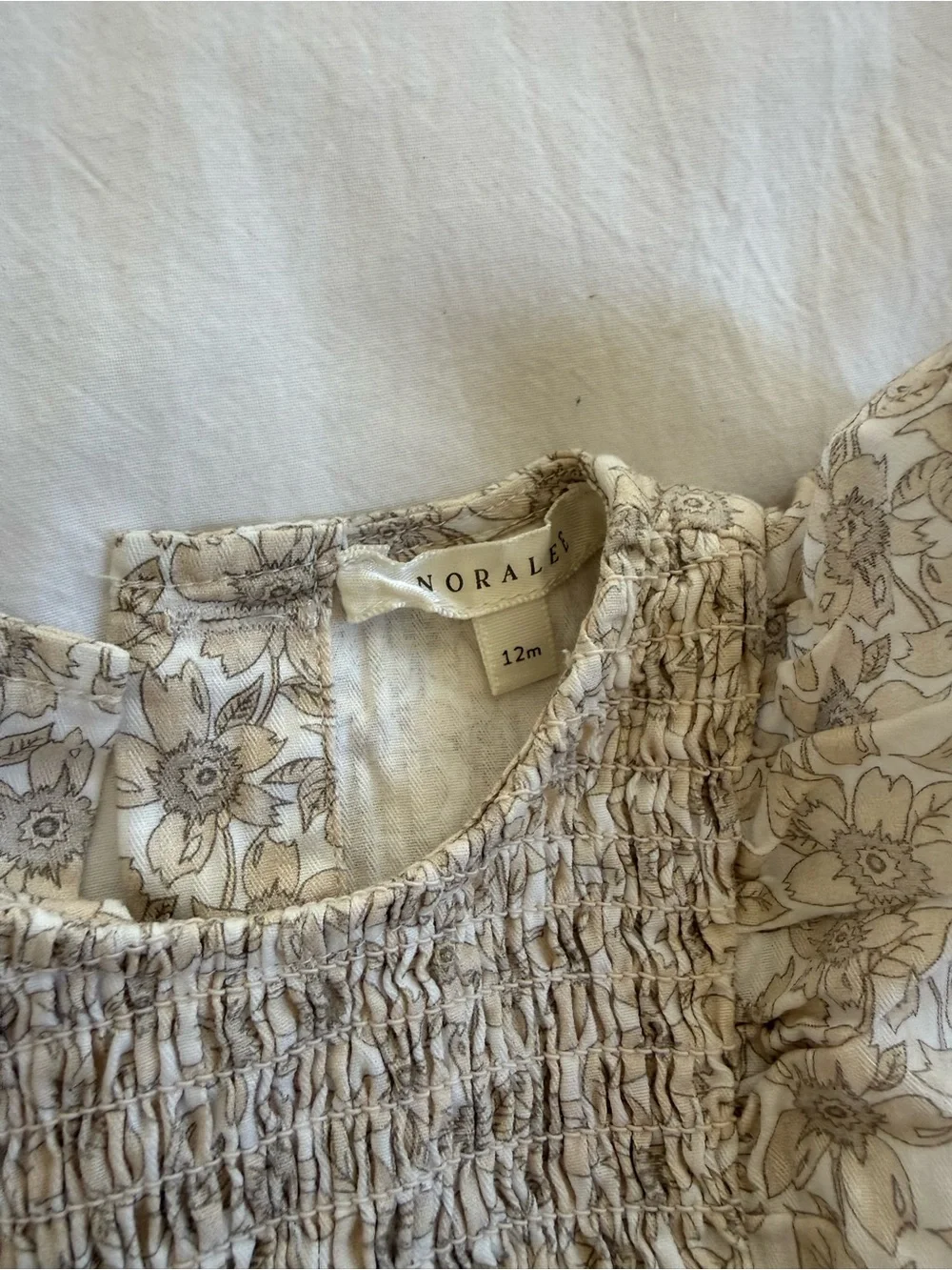 Noralee Smocked Floral Dress & Bloomers Set in Light Beige